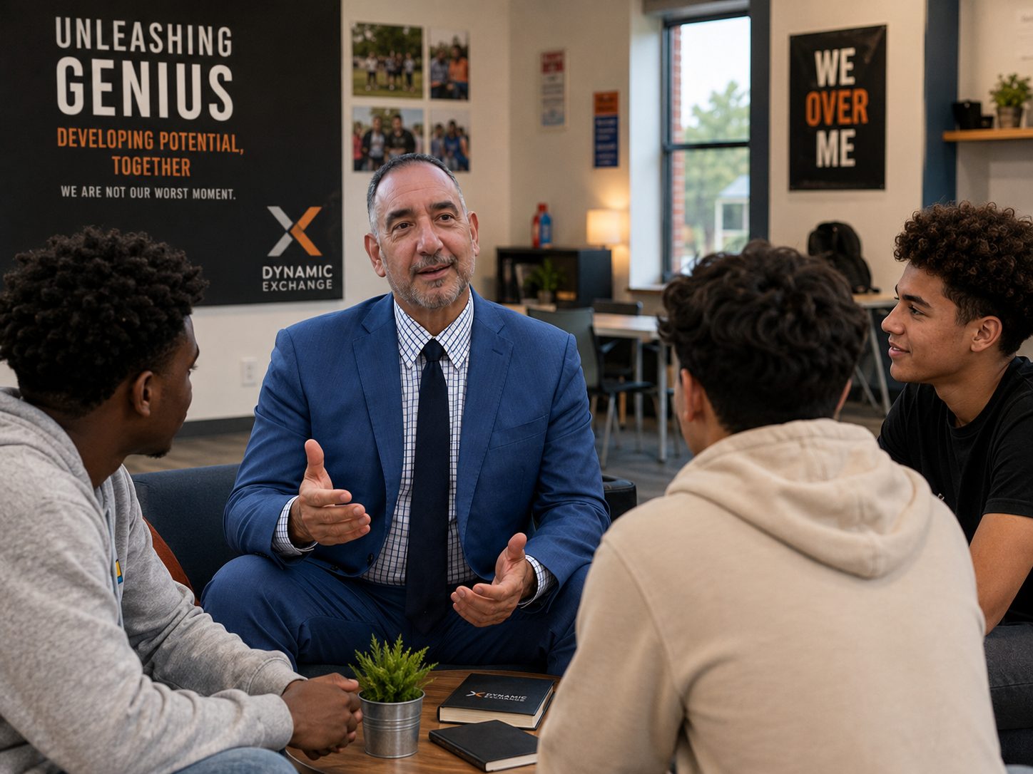 Anthony mentoring young men in conversation